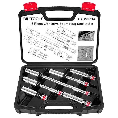 BILITOOLS 6 Piece 3/8-Inch Drive Magnetic Swivel Spark Plug Socket Set-includes 9/16-Inch, 5/8-Inch, 14mm, 16mm Socket & 3/8-inch Drive with 6-Point and 12-Point, CR-V - 6pc（9/16", 5/8", 14mm, 16mm)