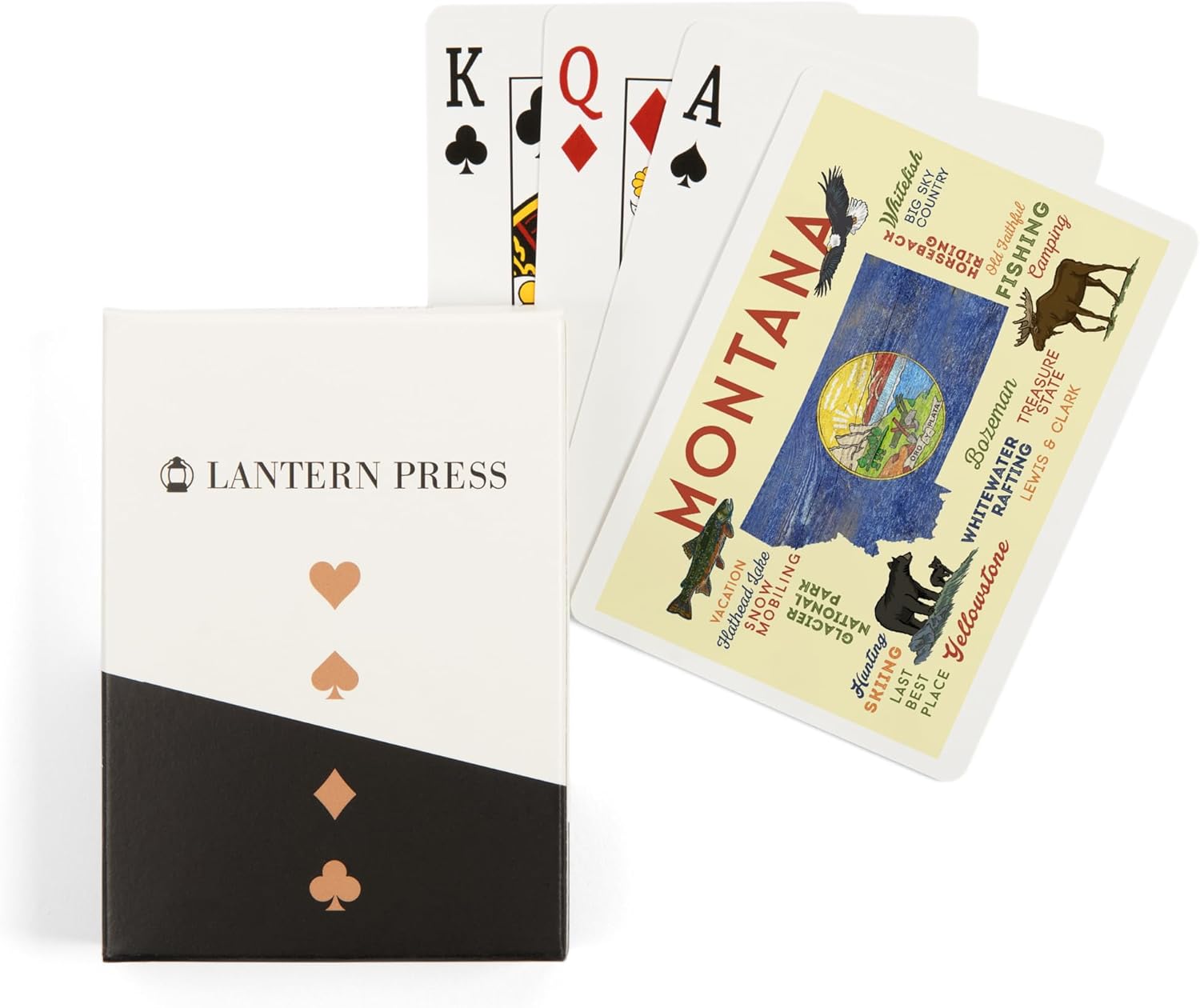 Lantern Press Montana, Typography and Icons, 52 Playing Cards for Adults, Poker Size Card Deck