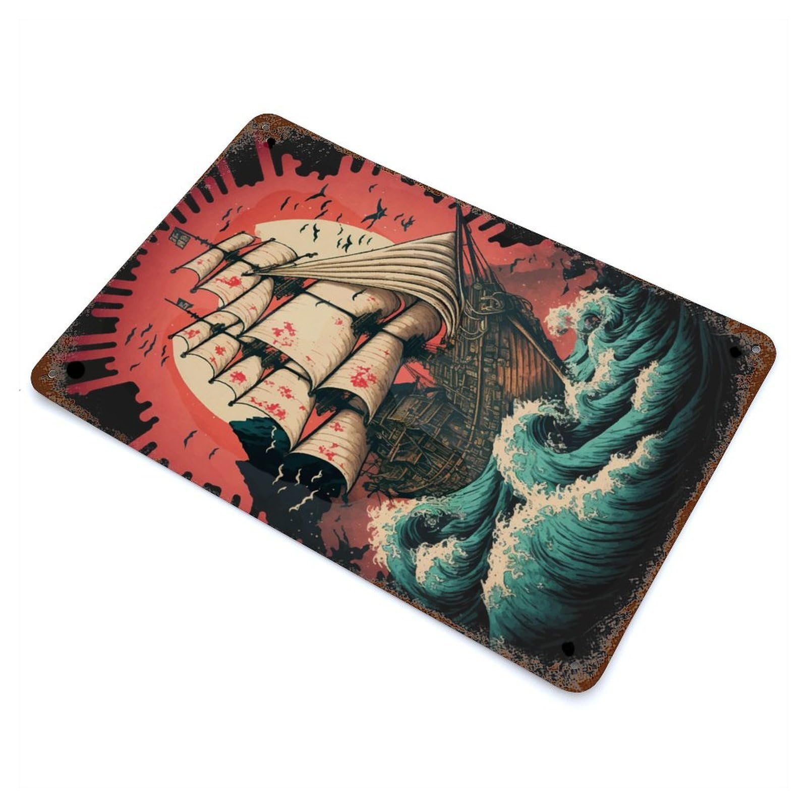 Garage Style Sailboat Sunset Landscape Rustic Tin Plaque 11.8"x7.9", Classic Wall Plaque for Bar And Workshop
