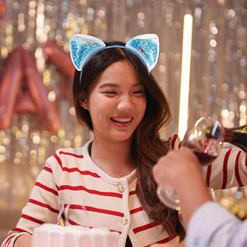 ALLY-MAGIC Cat EarHeadband,Cute Cat Ears Sequin Headbands,Glitter Kitty Ears Headband Lovely Hair Accessories for Girls Daily Wear or Party Decorations (Blue) Y5LSMEFG-blue