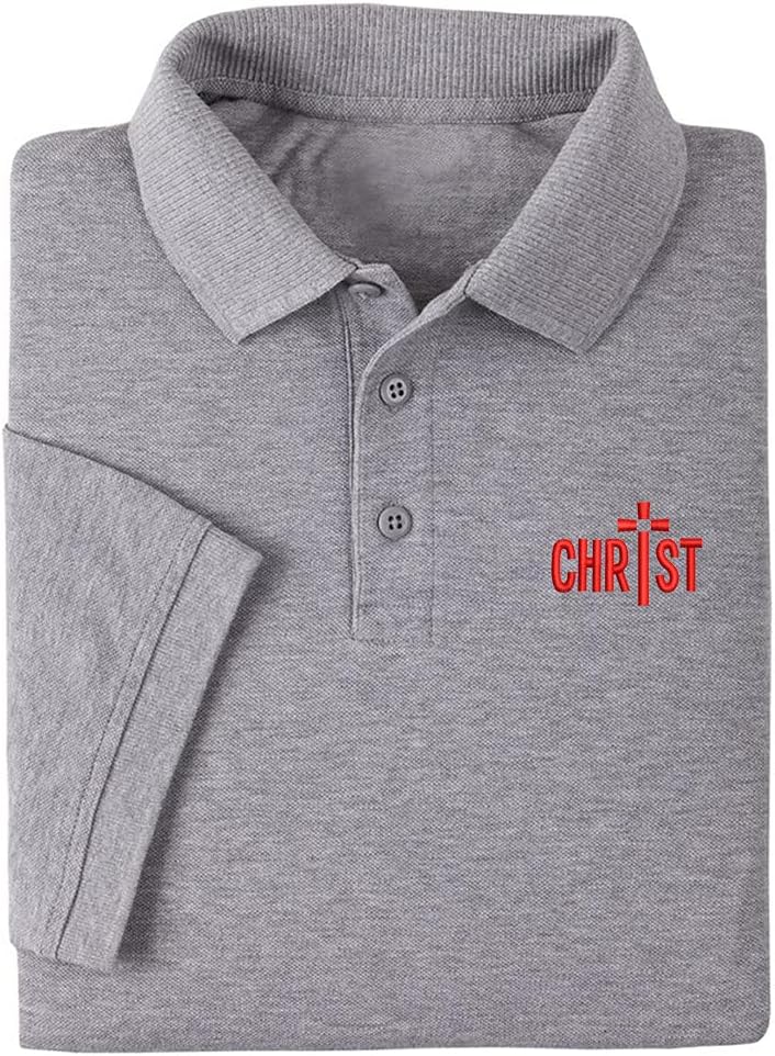 Mens Polo Shirts Short Sleeve Jesus Christ Embroidery Casual Polo