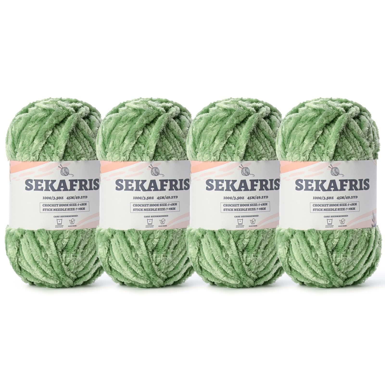 Chenille Velvet Soft Yarn Avocado Green 4 Pack