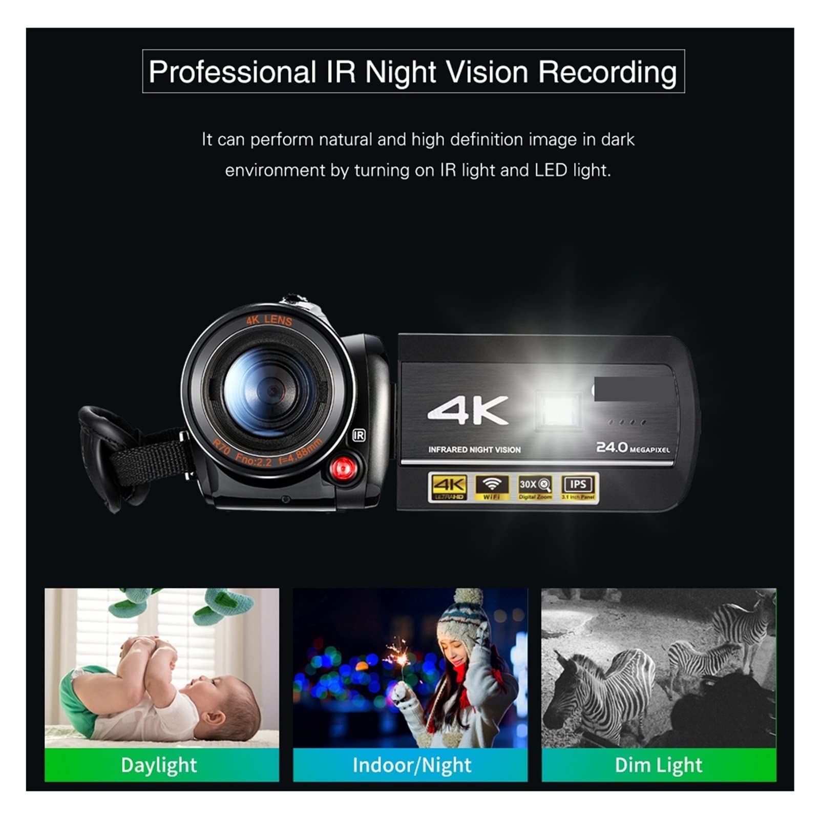 Videocamera, Videocamera 4K Camcorder Professional Vlogging Digital Vlogging Segreder, AC3. Vlog Fotocamere filmadora con Microfono 6 4 GB SD. Carta