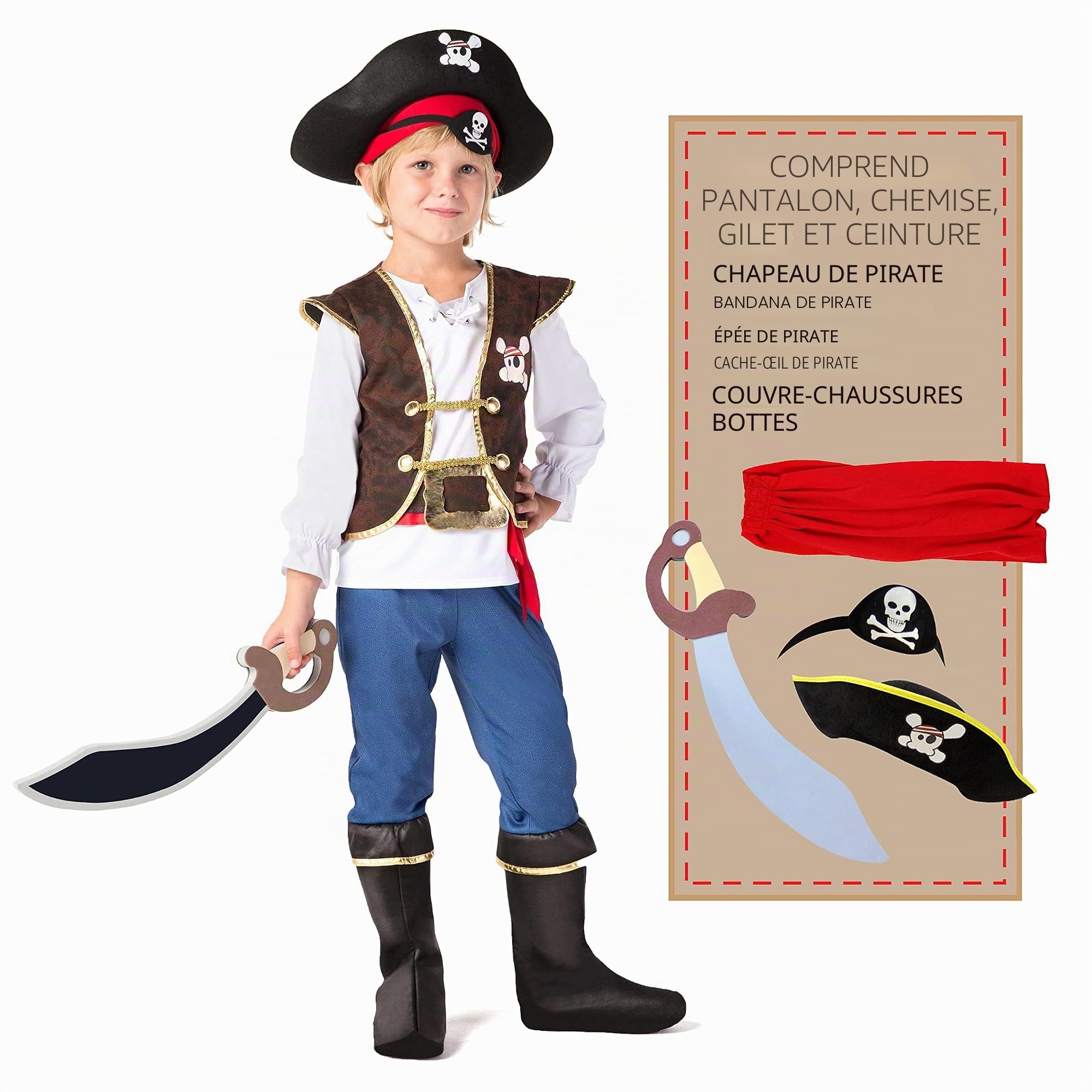Spooktacular Creations Costume de pirate pour garçon, déguisement pour enfants, jeu de rôle, ensemble de costumes de luxe