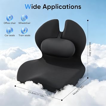2 in 1 Back and Seat Support Cushion, with Detachable Headrest