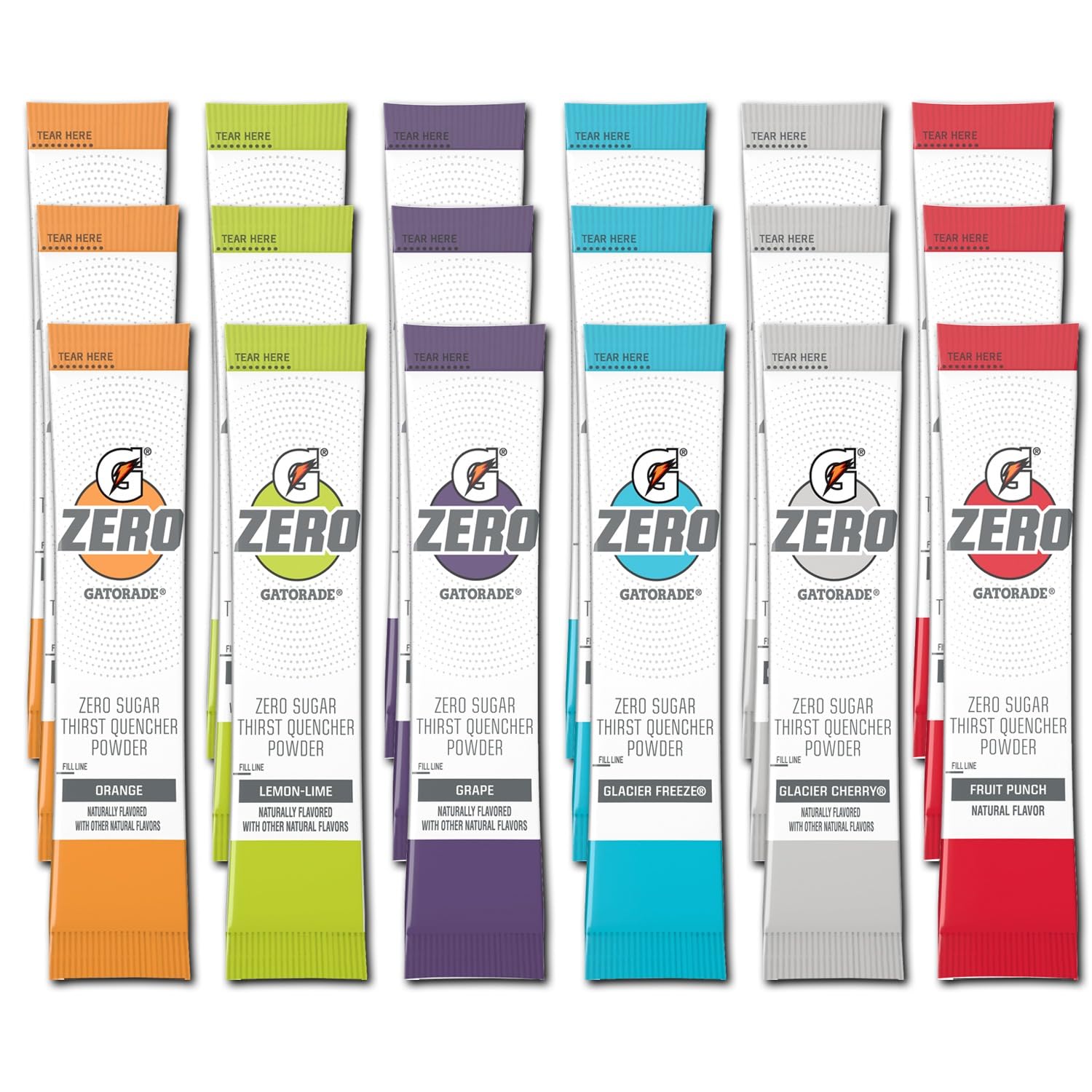 GARIZZE G Zero Powder - Electrolyte Powder Packs - Variety - 18-6 Flavor Pack - Glacier Freeze, Orange, Grape, Fruit Punch, Lime Lemon & Glacier Cherry - Variety