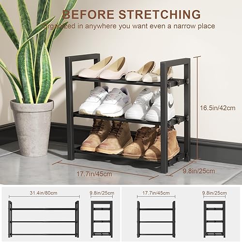 Miniatura 2 de Zapatero expandible de 3 niveles, estante ajustable para zapatos, organizador de almacenamiento de metal resistente, estante de zapatos de pie para