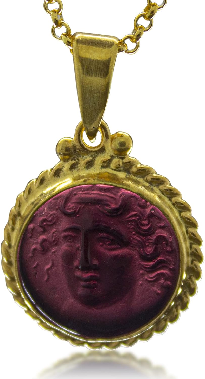 Medusa Intaglio Venetian Glass Necklace | 925 Sterling Silver | Ancient Greek Carved Medusa Intaglio Pendant | Purple Glass Ring by Pellada