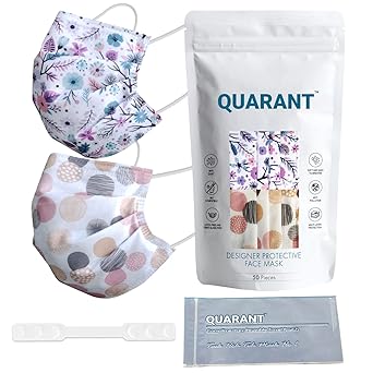 QUARANT Meltblown - Dual SMMS Fabric 4 Ply Designer Protective Face Mask with Nose Clip, Mask Extender and Reusable Travel Pouch, Fashion That's Safe (Spring Combo, Pack of 50) for Unisex