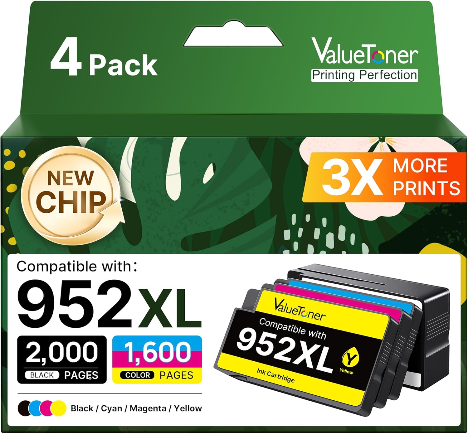 Valuetoner 952XL Ink Cartridges Combo Pack Replacement for HP 952XL Ink Cartridges Combo Pack 952 XL 952 Ink for Officejet Pro 8710 8720 7740 8740 7720 8715 8702 (Black/Cyan/Magenta/Yellow, 4 Pack)