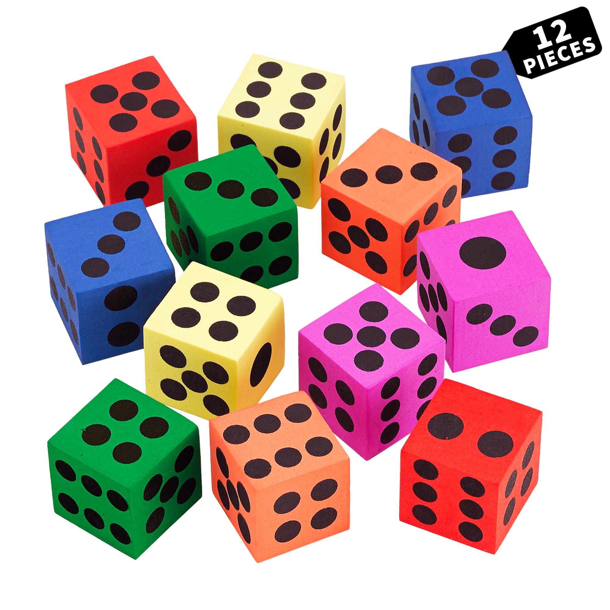 Big Foam Dice Set - 12-Pack, Jumbo, and Colorful Dice for Kids - Ideal for Boosting Math Skills in The Classroom, Great Gifts, and Party Fun