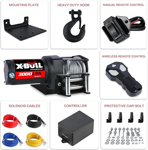 Miniatura 6 de X-BULL Cabrestante eléctrico de alambre de acero de 12 V 3000 libras para remolcar ATV/UTV todoterreno con soporte de montaje remoto inalámbrico