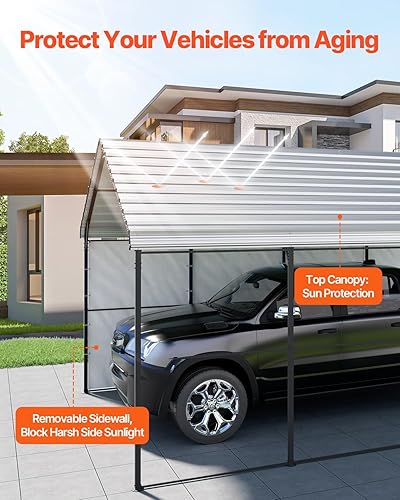 Vista 235 de VEVOR - Cobertizo portátil de almacenamiento exterior de 6 x 8 x 7 pies, refugio resistente e impermeable con puerta enrollable con cremallera y Gris