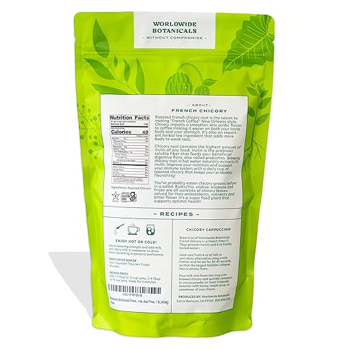 Miniatura 2 de Worldwide Botanicals Raíz de achicoria francesa – tostado oscuro – cerveza como café, mezcla raíz de achicoria asada con café, alternativa de café