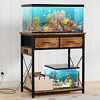TFK Heavy Duty 20-37 Gallon Aquarium Stand with Power Outlets & Storage Drawers - Metal Fish Tank Stand for Turtle & Reptile Tanks, Brown