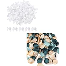 yoyokid 50 PCS 1.06" White Mini Satin Ribbon Bows + 400 Pcs Green Silk Rose Petals Artificial Flower Petals for Wedding Flower Girl Basket