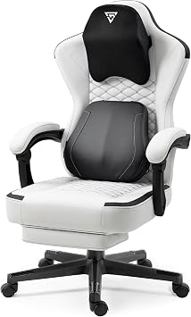 Vigosit Gaming Chair with Massage Lumbar Support, Suede Fabric Ergonomic Computer Chair with Footrest for Adults, High Back for Office and Home White