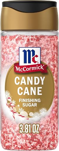 McCormick Finishing Sugar, Candy Cane, Limited Edition, Sweet Peppermint, Iconic Holiday Flavor, For Hot Chocolate, Chocolate Fudge, Bark, Cocktails, and More, 3.81 oz