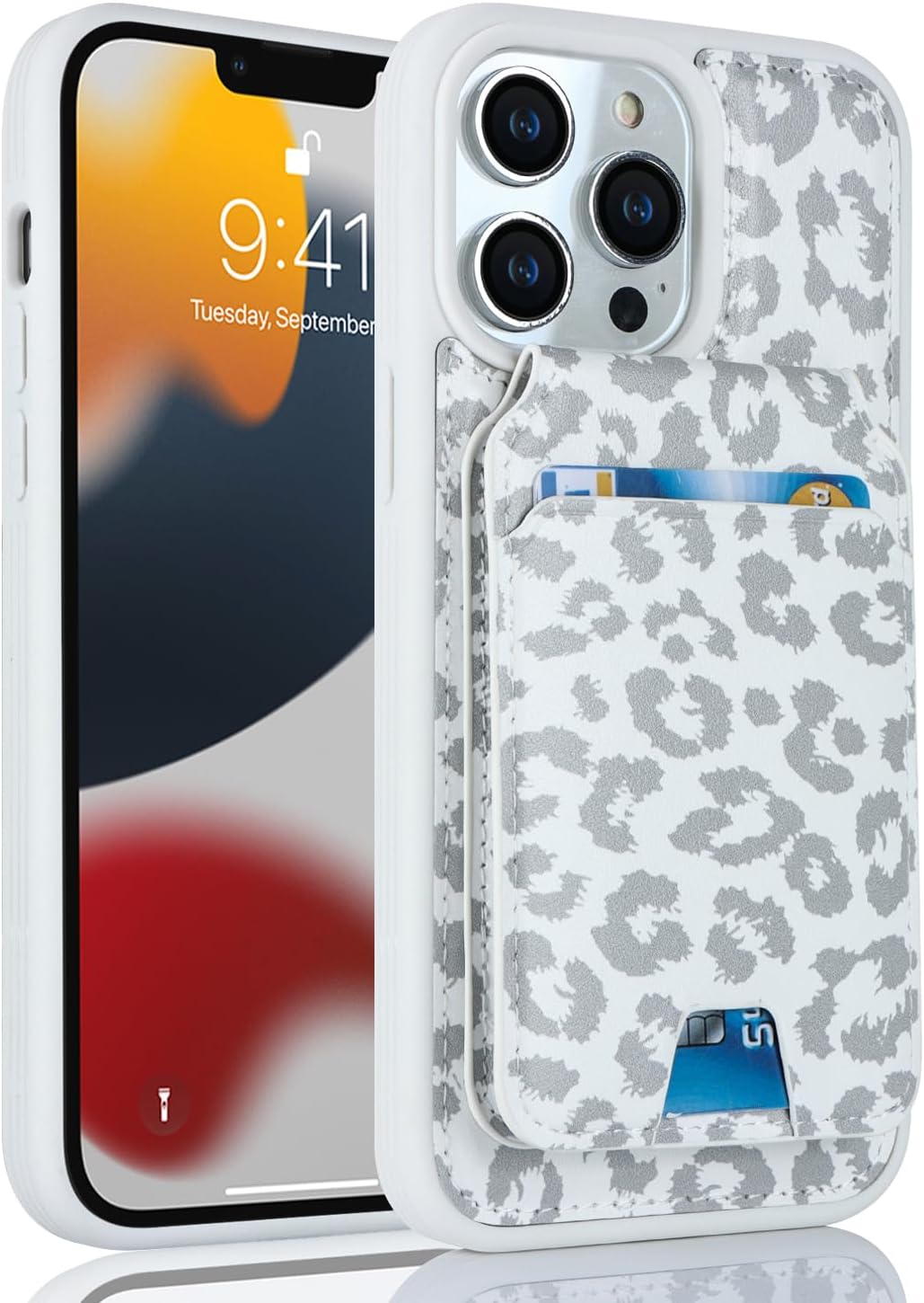 iCoverCase Wallet Case for iPhone 13 Pro Max/12 Pro Max Compatible with MagSafe, Magnetic Detachable Card Slots Holder PU Leather Kickstand Wireless Charging Case 6.7 Inch (White Leopard) - Image 8