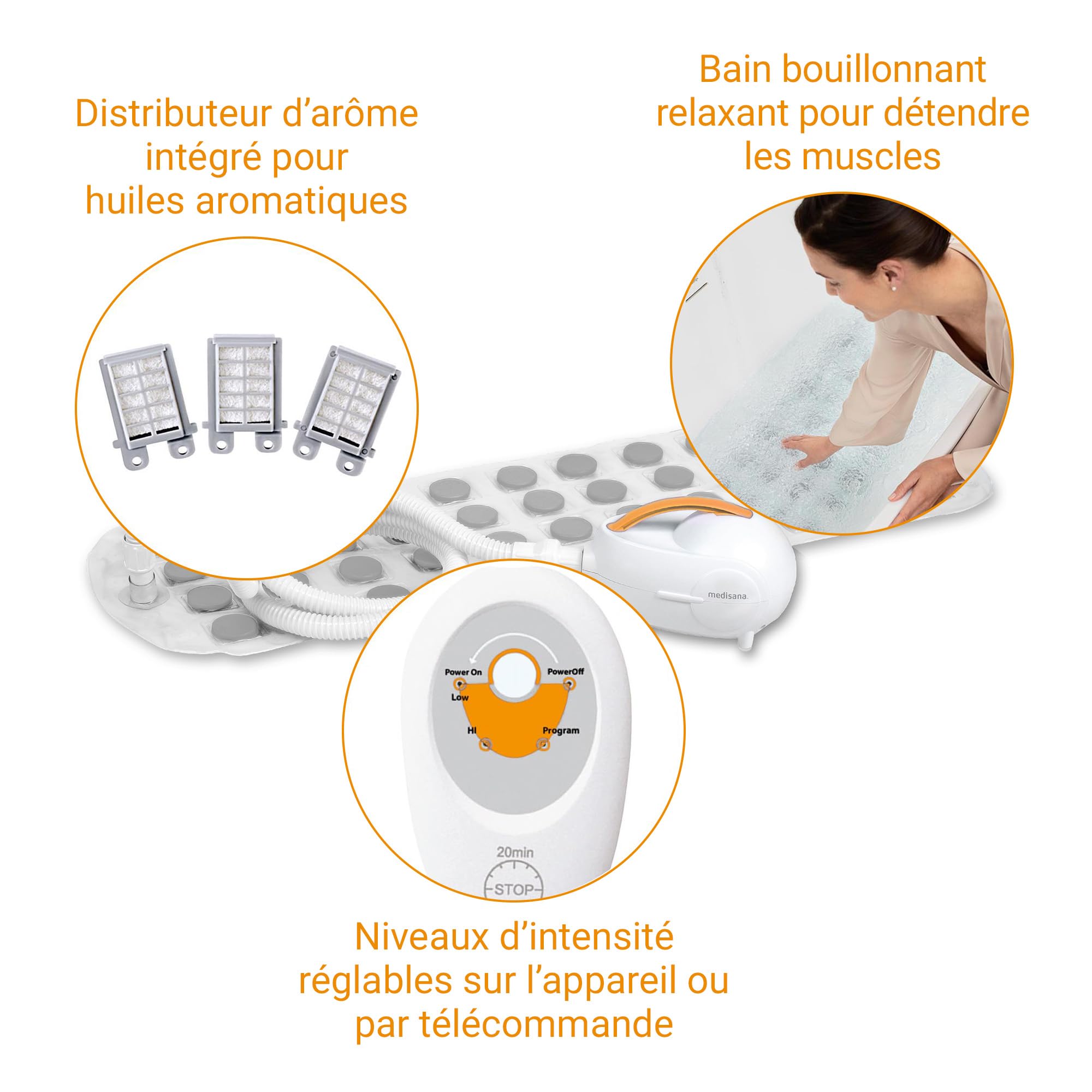 medisana MBH Tapis de bain à remous , Baignoire à tapis de bulles d'air, Incl. distributeur d'arômes, 3 niveaux d'intensité, Fonction de minuterie, Spa pour la maison, Wellness