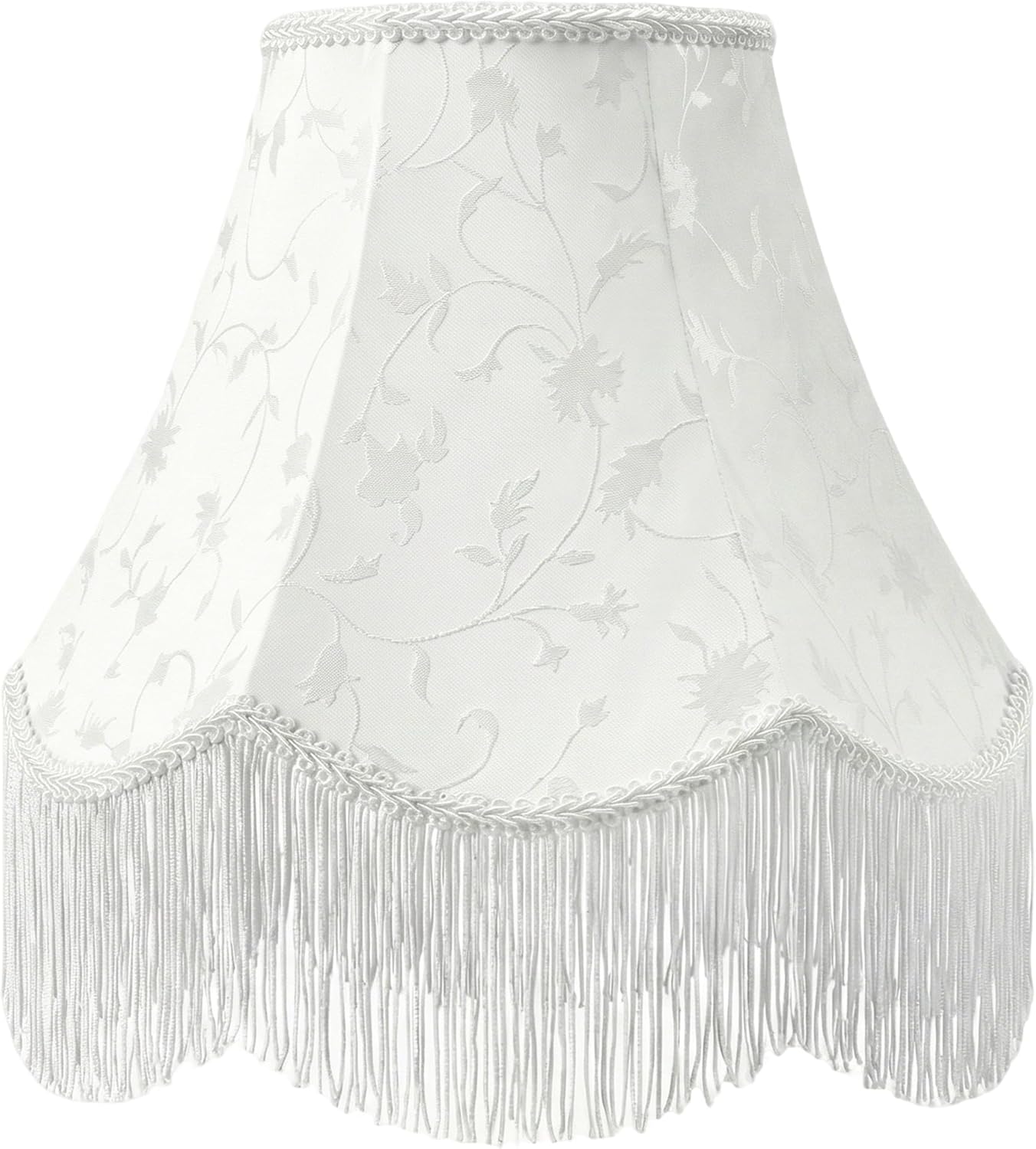 White Bell Fringe Lamp Shade - 1 Pack, 6" x 13" x 10.6"(Spider) Floral Patterned Scalloped Trim Lampshade, Victorian Fabric Replacement Lamp Shade for Table Lamp, Easy Assembly