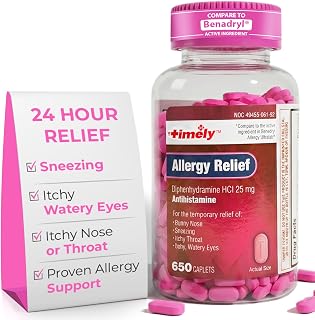 TIME-Cap Labs 650 Caplets Diphenhydramine HCl 25mg Allergy Relief – Antihistamine for Adults, Helps Relieve Sneezing, Runn...