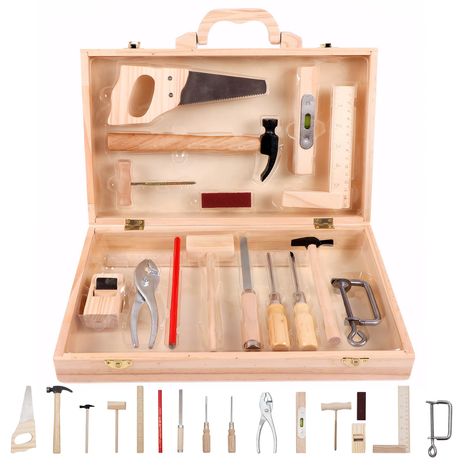 Juego De Caja De Herramientas,Juguetes Montessori para Niños,Construcción De Madera con Caja De Almacenamiento,Regalos Educativos