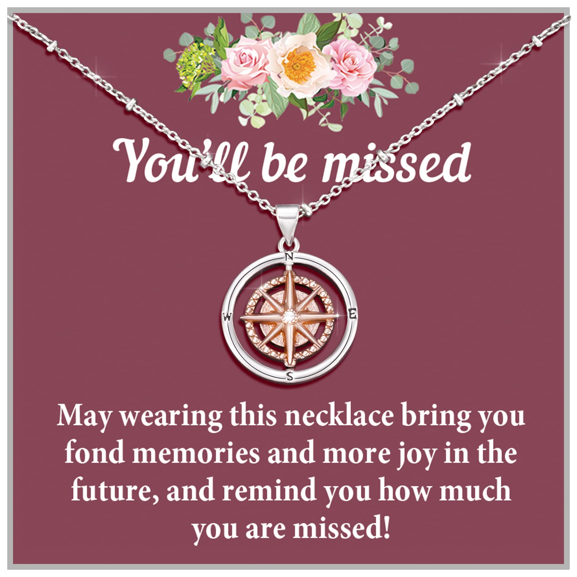 Shonyin Rotate Compass Necklace for Women, Retirement, Graduation, Going Away, Sobriety, Inspirational Gifts for Best Friends Coworker Boss Students Granddaughter Daughter