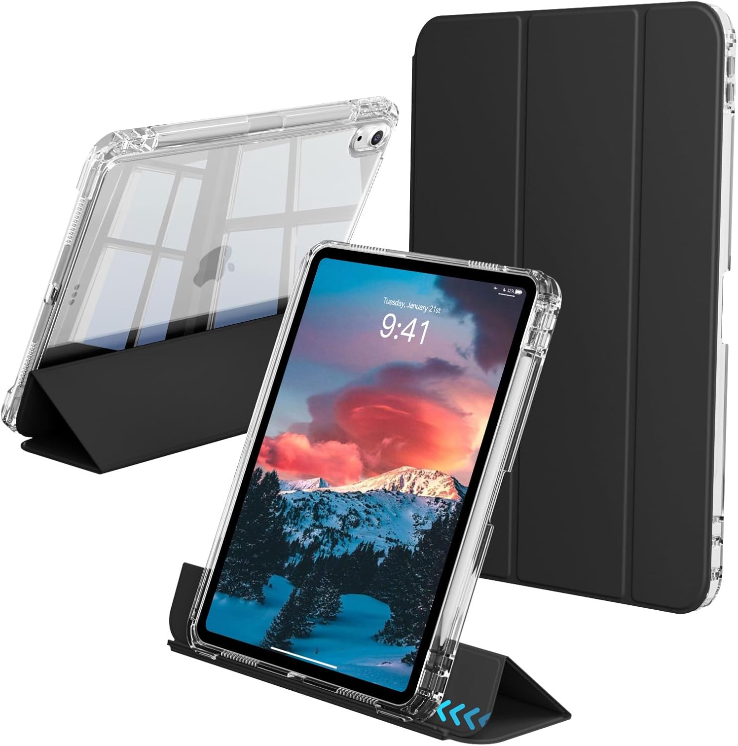 Detachable Case for iPad (A16) 11th/10th Generation 11 Inch/10.9 Inch (2025/2022) with Pencil Holder - 2-in-1 Removable Sliding Cover with Full Clear Back, Lanscape & Portrait Angle, Black