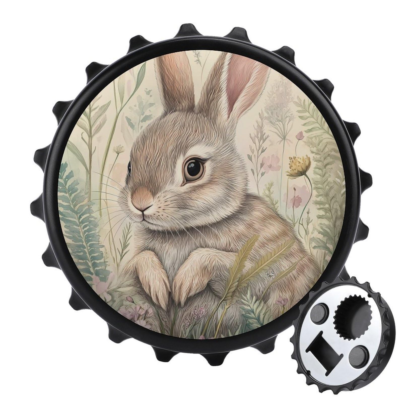 Bunny Ferns Wildflowers Art Magnetic Bottle Opener Refrigerator Magnet Fridge Magnets Kitchen Supplies