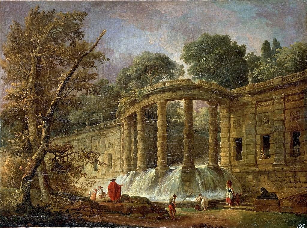 Tableau Pavillon à la Cascade par Hubert Robert impression sur toile 60x90cm