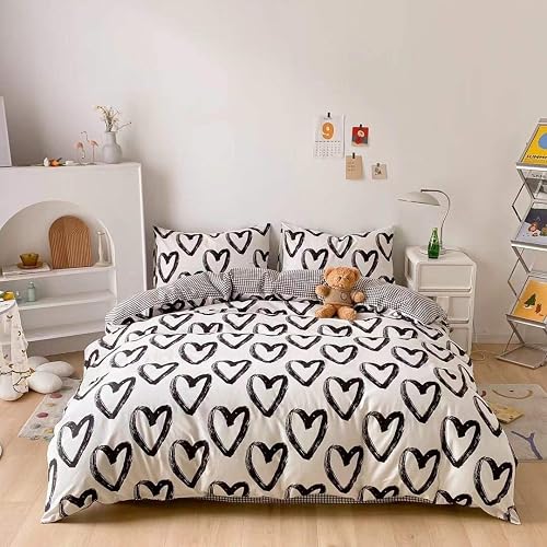 Houseri Love Comforter Set King Heart Shaped Bedding Sets White and Black Comforter for Women Men Love Heart Bedding Comforters King Size