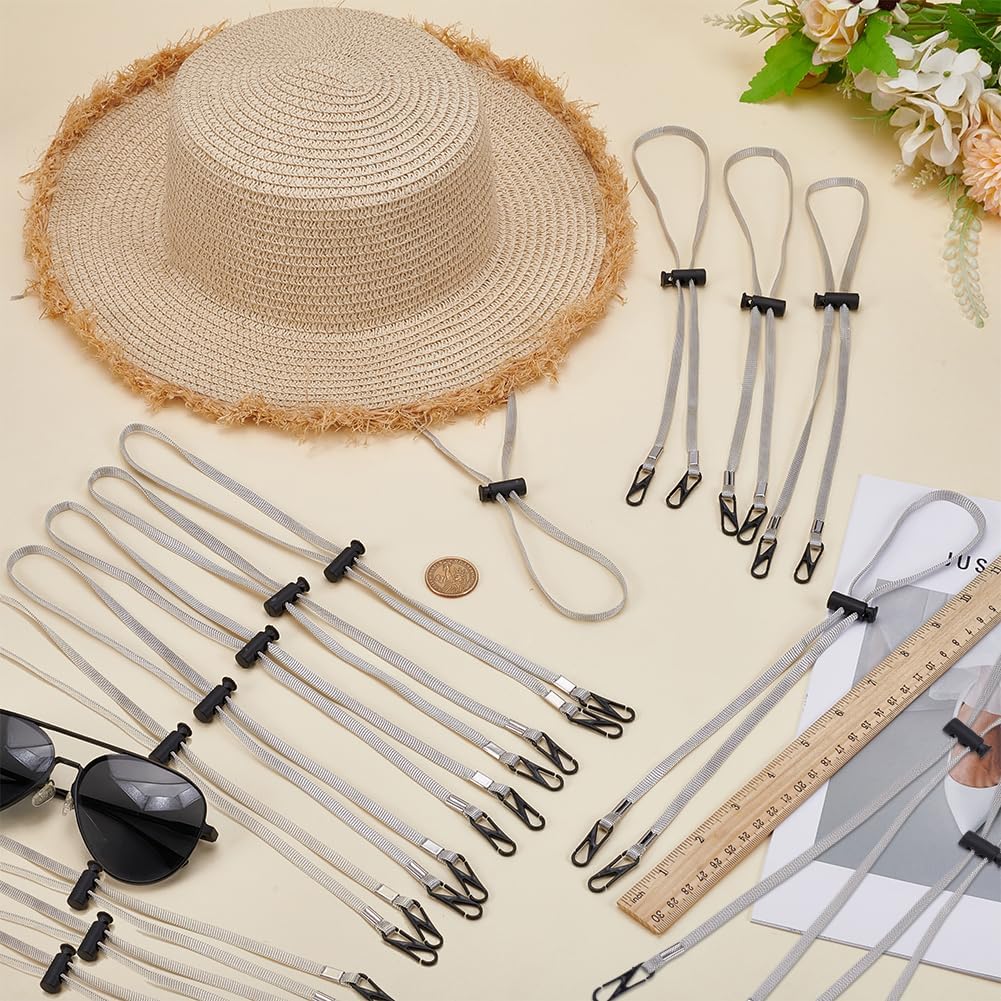 FINGERINSPIRE 24 Pcs Adjustable Light Gray Nylon Cap Retainer Windproof Cap Rope Removable Chin Cords Flexible Caps Strap Clips Anti Lost Hat Strap Holder for Fishing Golfing Boating Sailing Sun Hat image 4