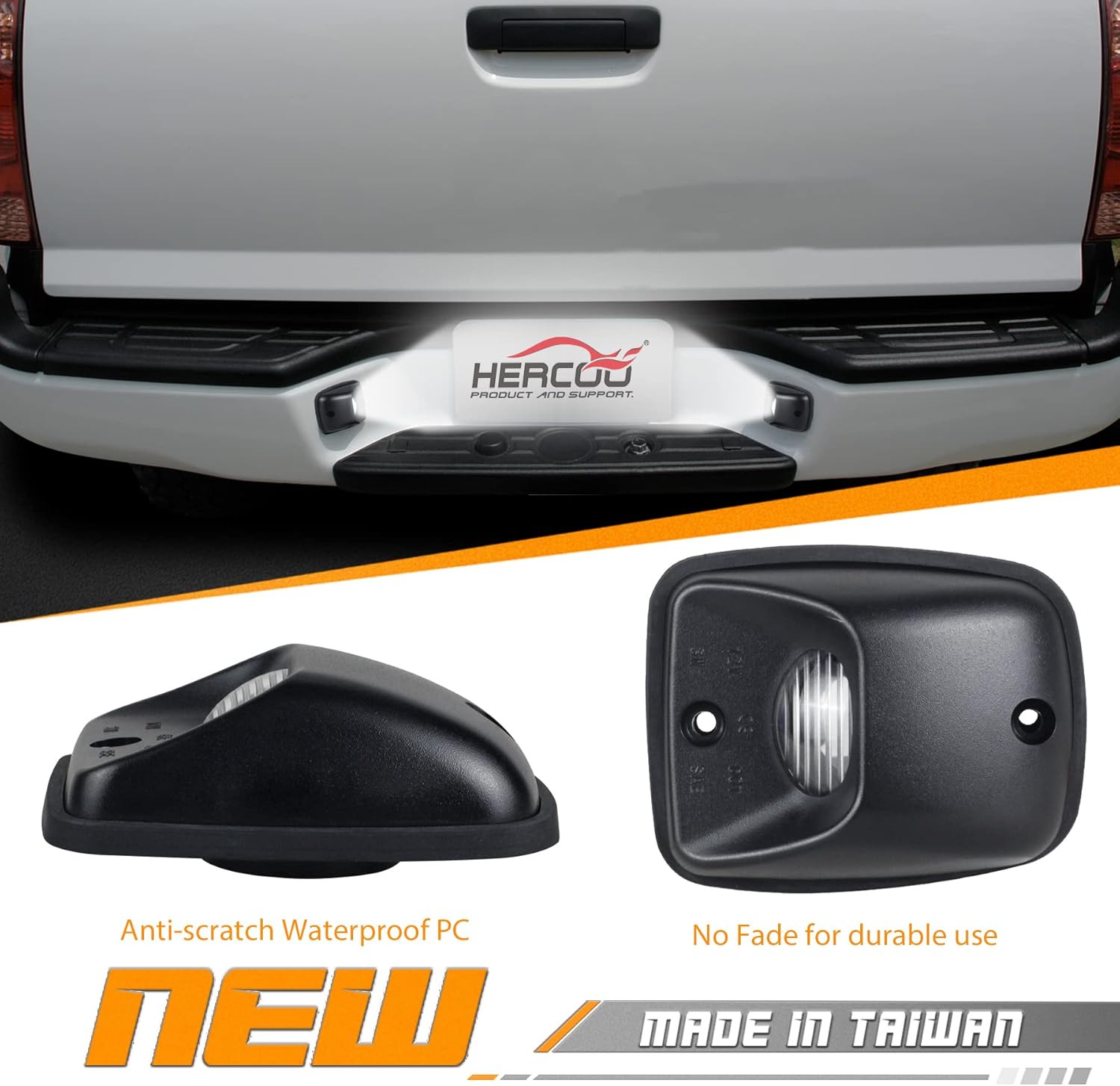 HERCOO LED License Plate Light Lens Housing Tag Lamp Socket White Bulbs Assembly Compatible with Toyota Tacoma 1995 to 2004 Pickup Truck ​Rear Step Bumper ​Aftermarket Replacement