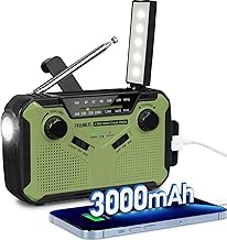 PRUNUS J-369 Wind Up Radio Solar, AM/FM Emergency Hand Crank Radio, Battery Radio with 3000mAh Power Bank, LED Torch, SOS Alarm, USB Phone Charger Perfect for Emergencies & Outdoor Survival (Green)