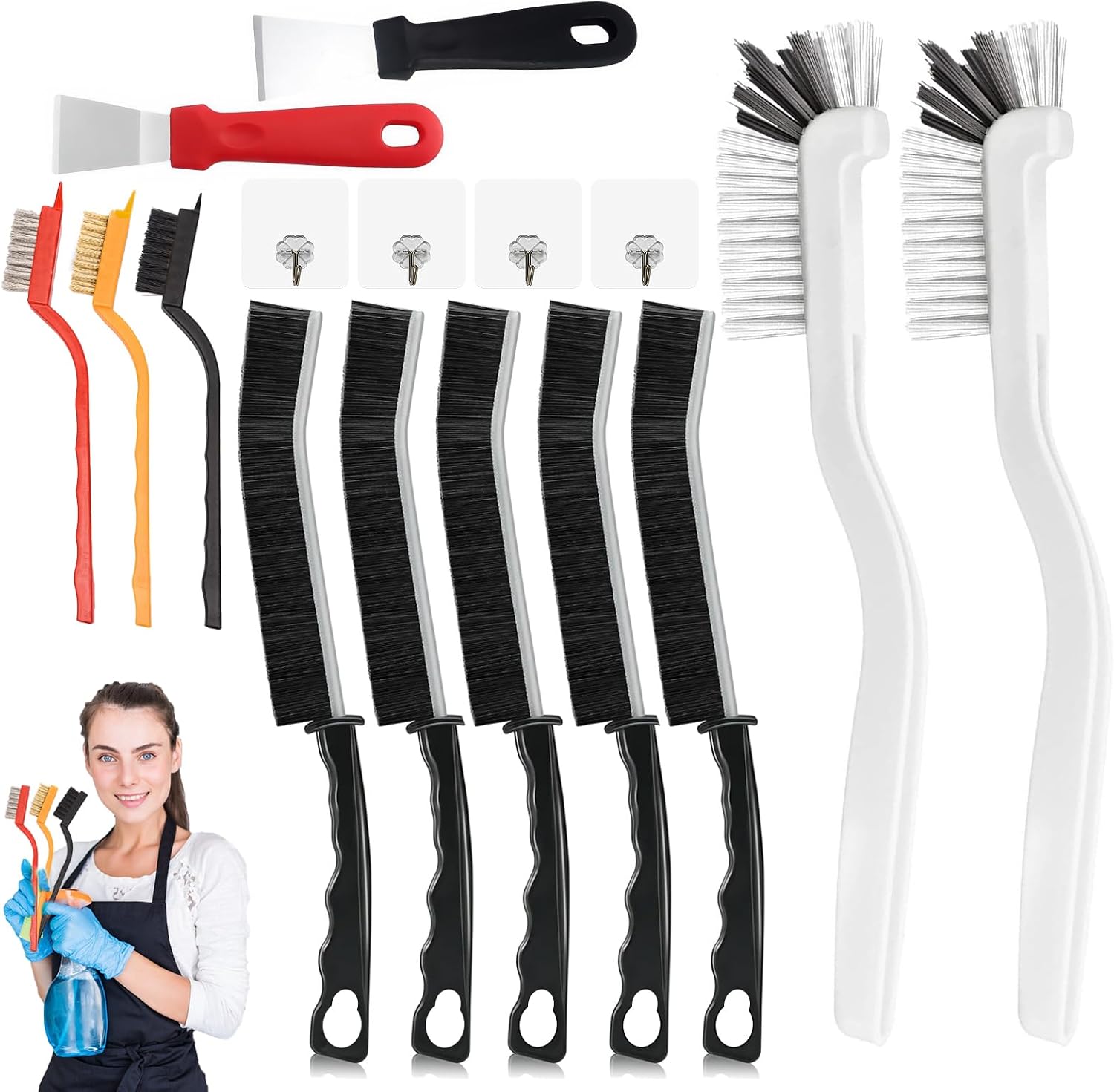 16pcs Crevice Cleaning Brush Set,Hard Bristle Grout Cleaner Grout Brush for Small Spaces to Reach,Tile Cleaning Set,Bathroom Accessory,Cleaning Tools,Cleaning Supplies for Toilet,Sink,Tile
