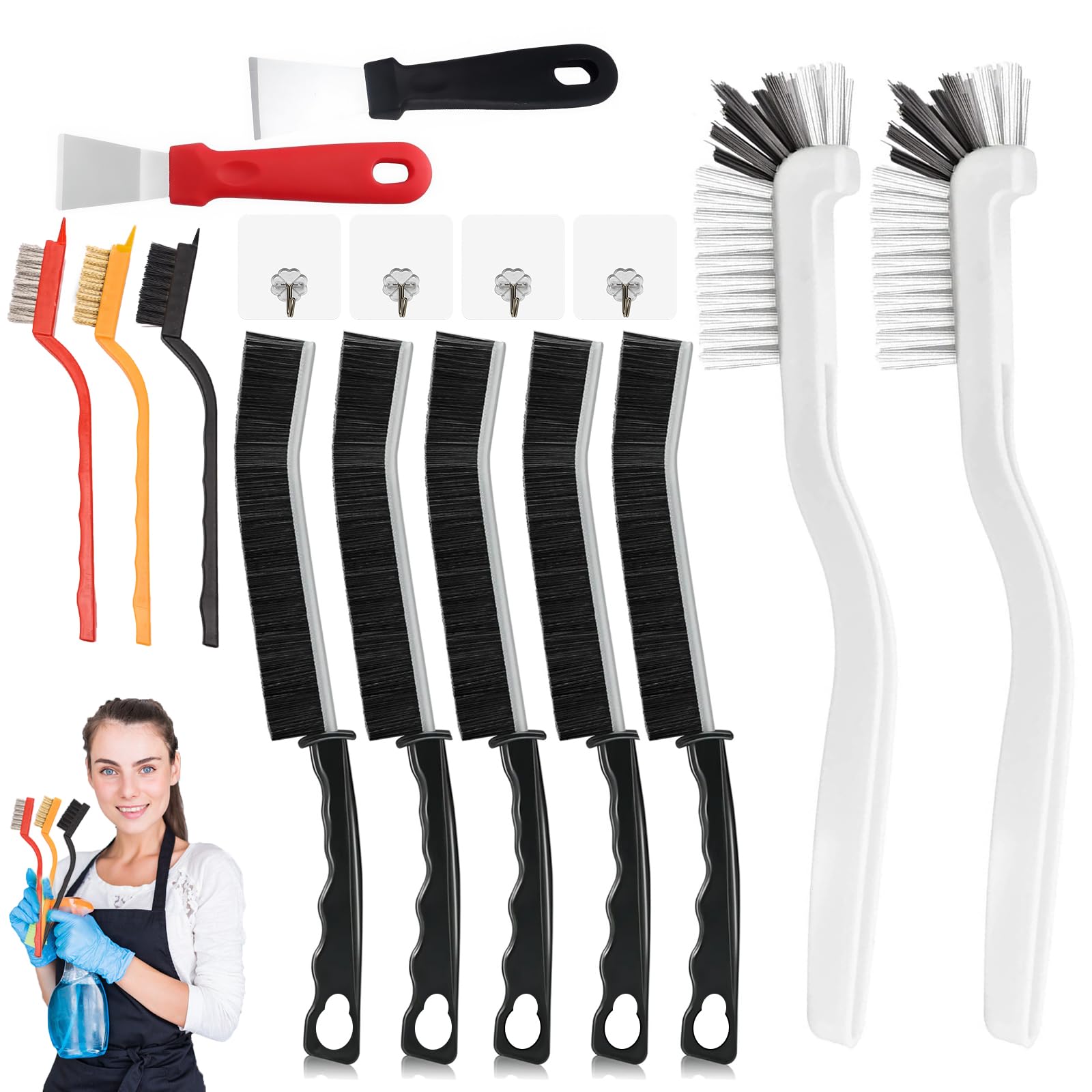 16pcs Crevice Cleaning Brush Set,Hard Bristle Grout Cleaner Grout Brush for Small Spaces to Reach,Tile Cleaning Set,Bathroom Accessory,Cleaning Tools,Cleaning Supplies for Toilet,Sink,Tile
