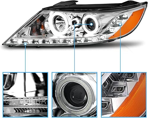 Miniatura 4 de AmeriLite Para 2011-2013 Kia SorentoChrome Proyector Faros LED Ultra Brillante Halo Set - Lado del pasajero y del conductor