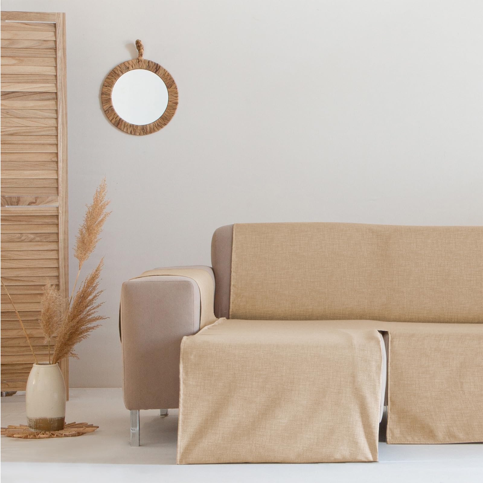 GAMUSI Funda Sofa Chaise Long Impermeable Antimanchas Cubre sofá Chaise Longue 200 cm Brazo Izquierdo, Color Crudo