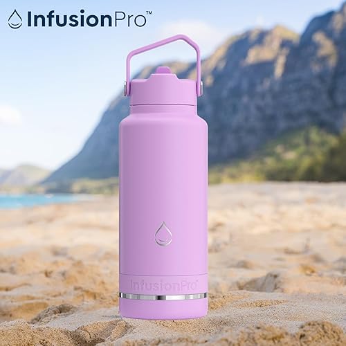 Miniatura 8 de Infusion Pro Botella de agua con infusor de frutas con tapa de popote (32 onzas) de acero inoxidable aislado al vacío libro electrónico de infusión