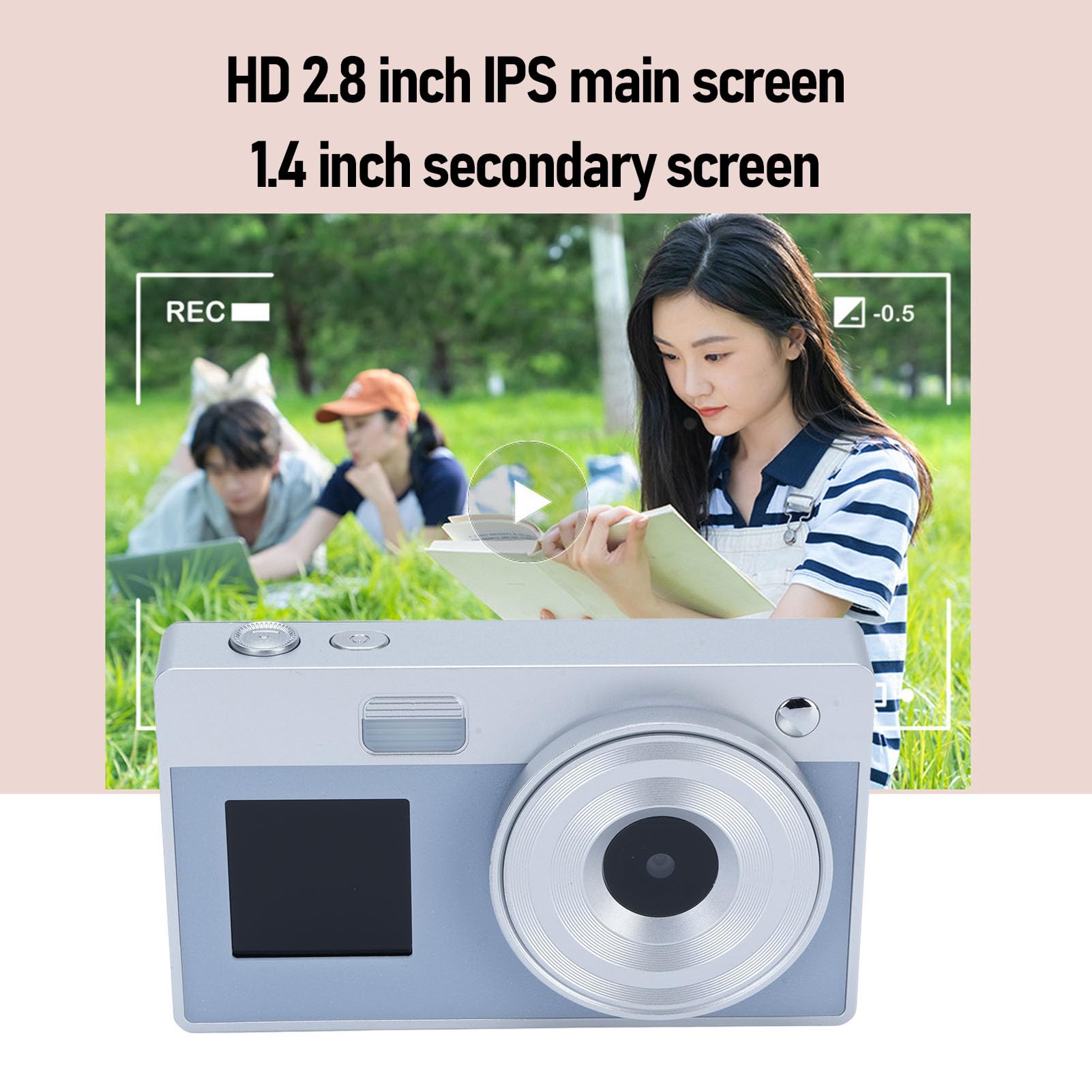 Camera Digitale 1080p, Fotocamera Digital Point & Shoot da 48 MP con Schermo IPS da 2,8 Pollici, Zoom Digitale 16x, Focus Automatico, Chip COMS, per Viaggi, Raccolti, ecc. (SILVER)