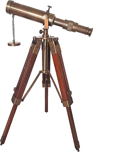 Un antiguo telescopio náutico de latón macizo hecho a mano con telescopios náuticos Harbour Master - Trípode de pie, acabado antiguo, 24 pulgadas