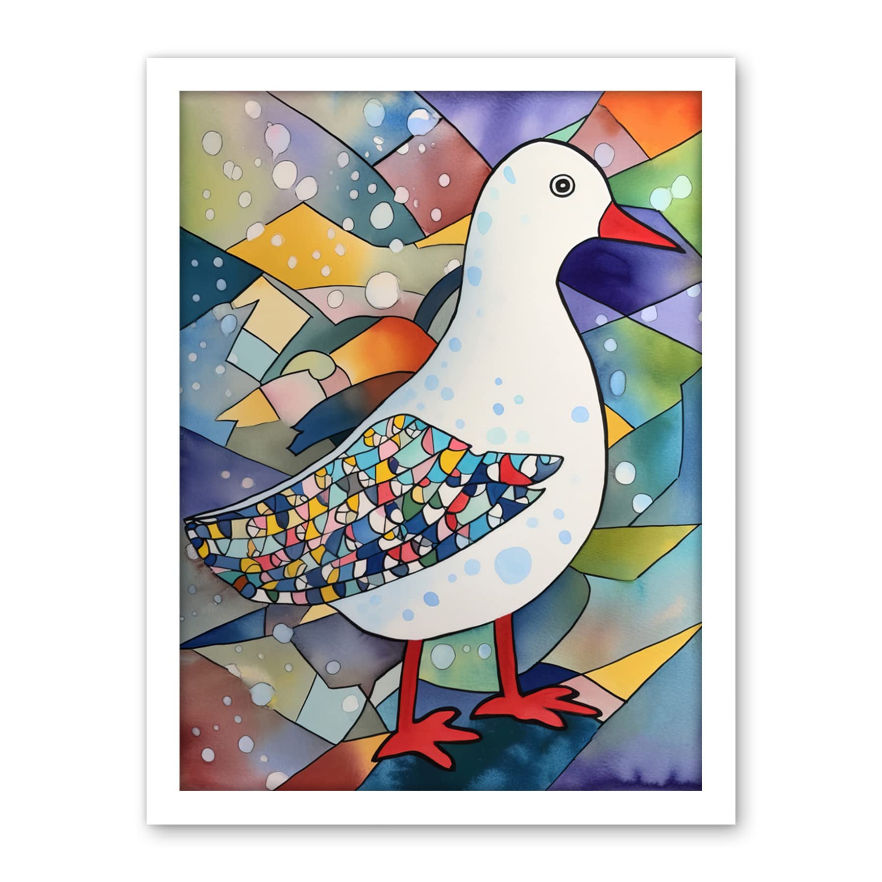 Artery8 Seagull Bird And Snowflakes Folk Art Artwork Framed Wall Art Print 18X24 Inch
