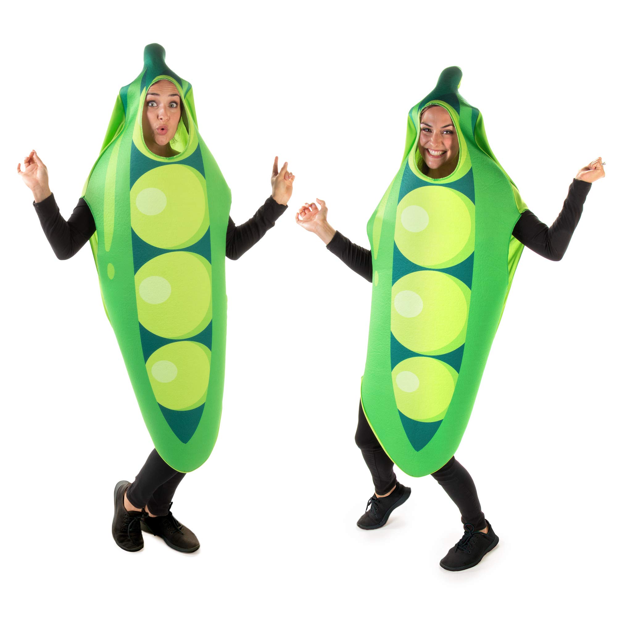 Hauntlook Couples Funny Fruit & Veggie Costumes | 2 Slip On Halloween Costumes for Women and Men| One Size Fits All | Pair of Pea Pod Costumes, Multicolored, One size