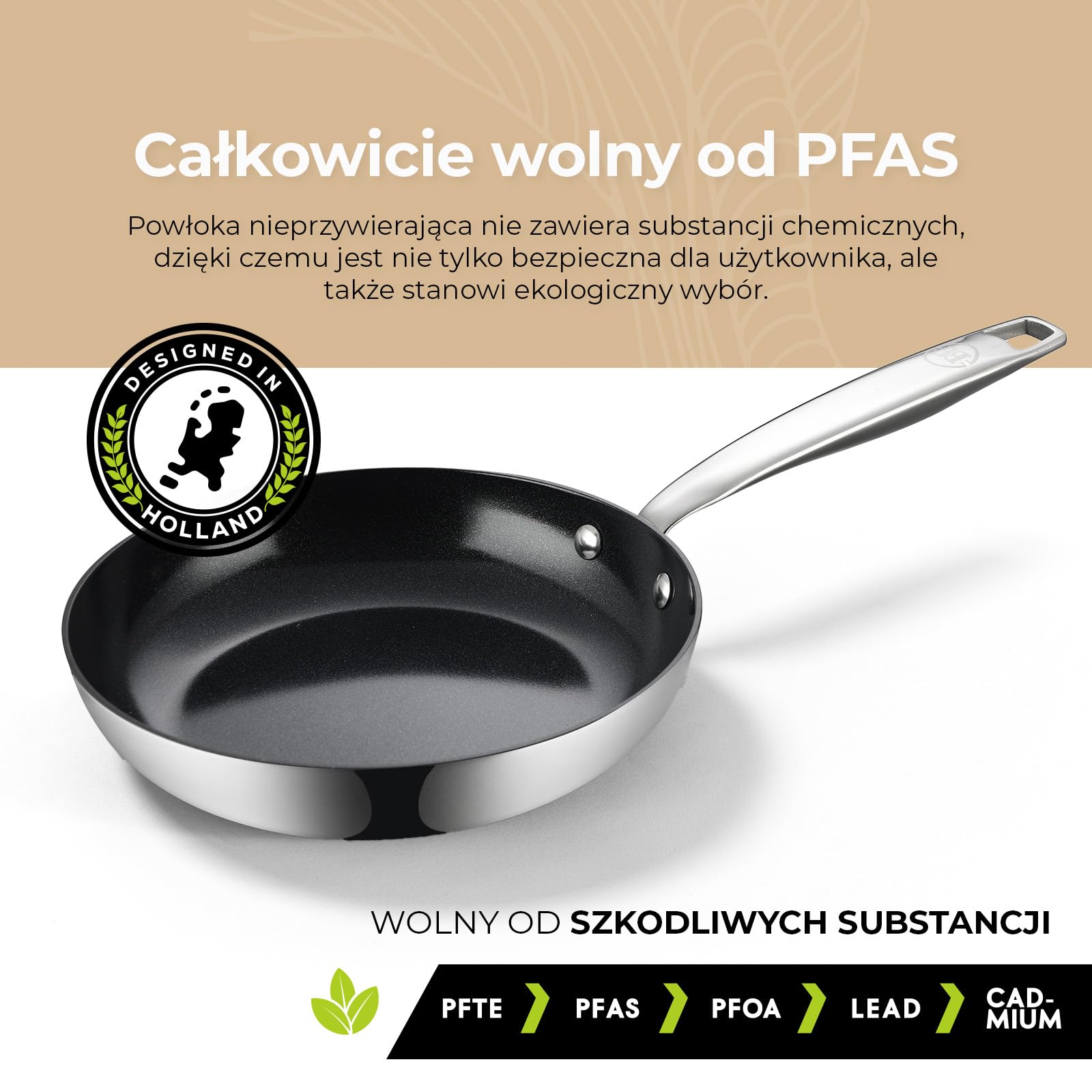 BE living Zestaw patelni ze stali nierdzewnej – Ø 20, 24 i 28 cm – ceramiczne – indukcyjne – bez PFAS, nieprzywierające – patelnia – seria Essential