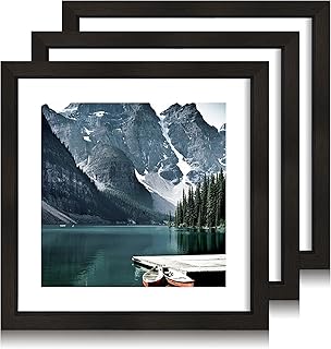 10x10 Black Picture Frames set of 3, Made of Wooden and Real Glass Square Photo frame - Displays 8x8 Picture With Mat or 10 x 10 Without Mat, Desktop & Wall Collage Frame set