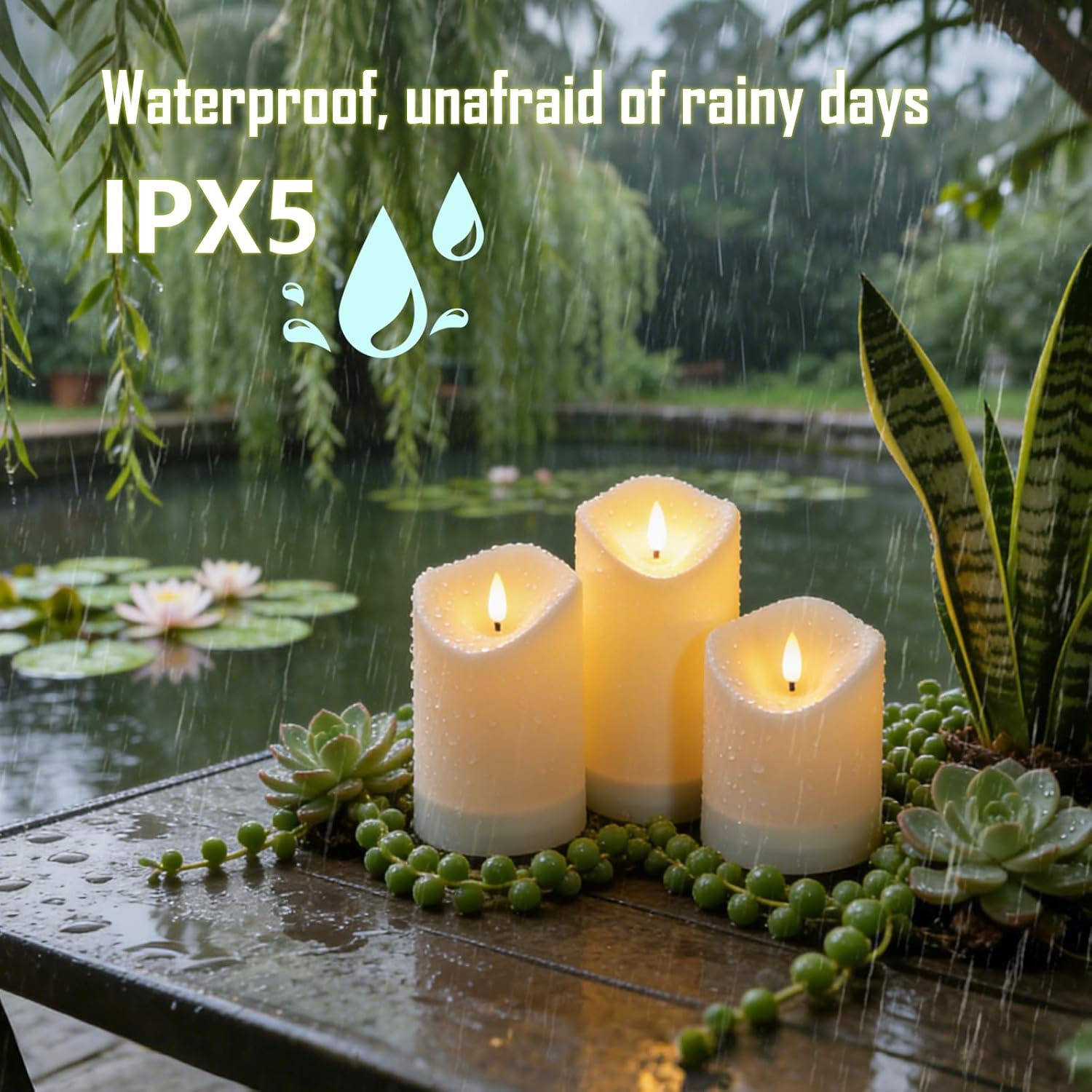 Solar Outdoor Waterproof Flameless Candles - 5 Pack Solar & Battery Operated LED Candles, White (D3.25" x 4"/5"/6" Assorted Heights) for Garden, Patio, Outdoor Decoration