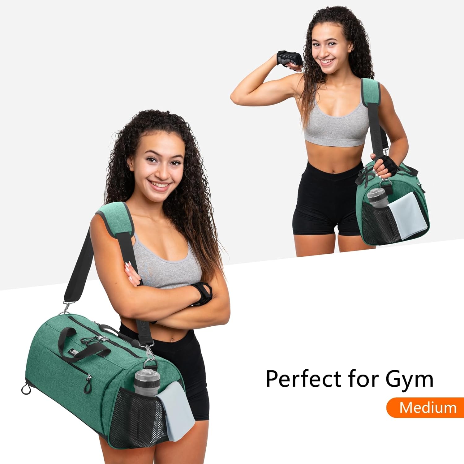 TOPDesign Gym Bag for Women & Men, Unisex Duffel Bag with Shoe Compartment & Wet Pocket for Travel Sports Gym (M Textured Green) - Image 3