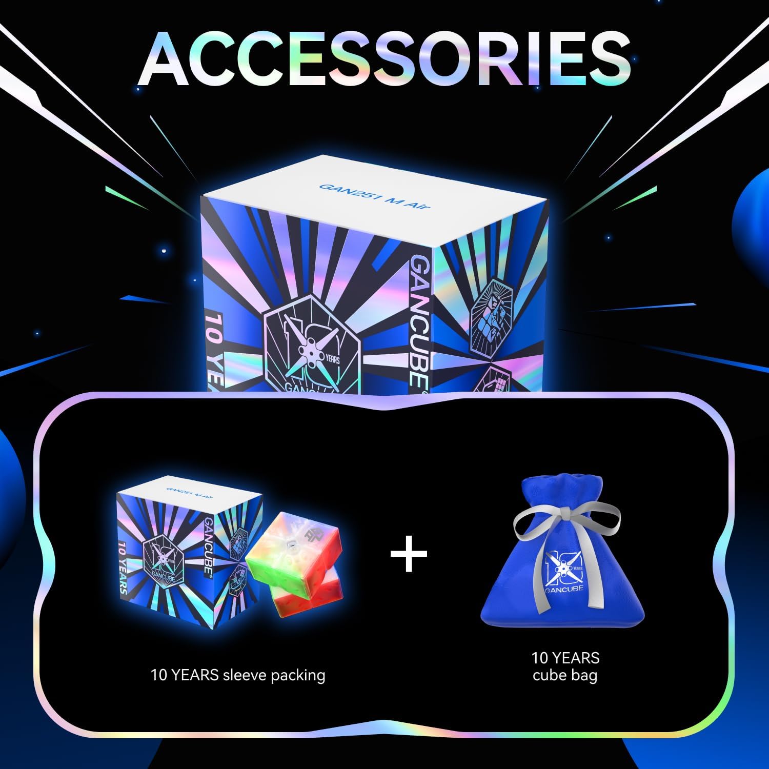 GAN 251 M Air 10th Anniversary Special Edition, 2x2 Speed Cube Magnetic Mini Brain Teaser 42 Magnets Puzzle Fidget Toy for Kids Adults