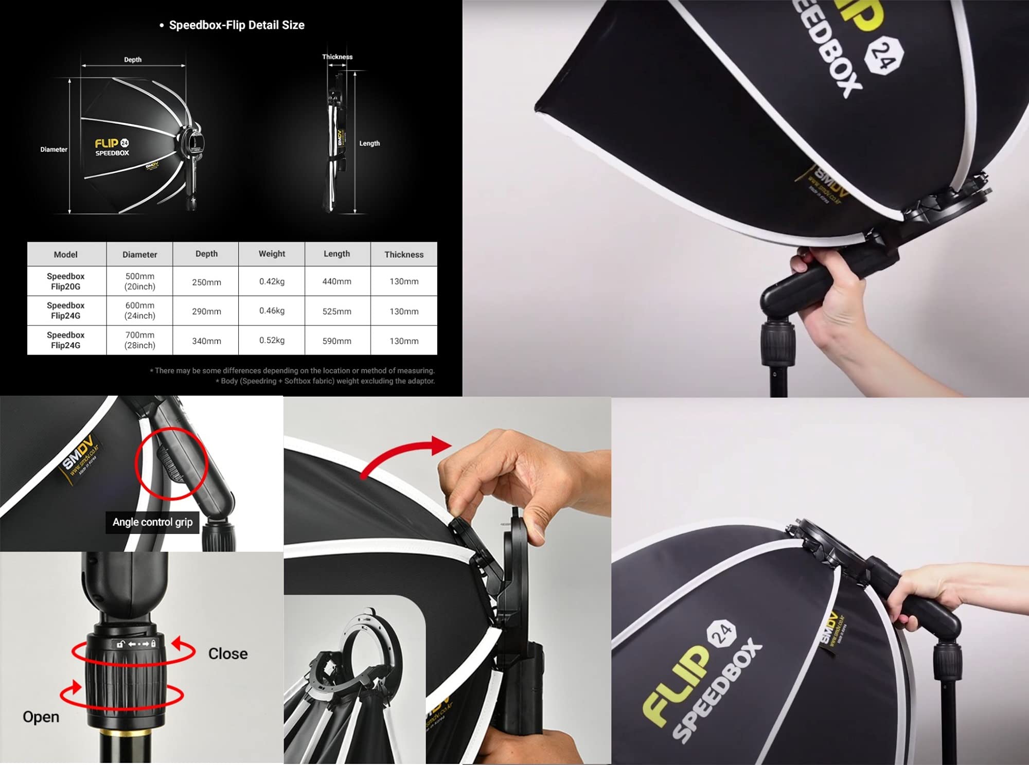 Boîte à Lumière Pliable Speedbox-Flip 24 - 60 Cm De Diamètre - Compatible Profoto A1/A10 - Montage En 1 Seconde